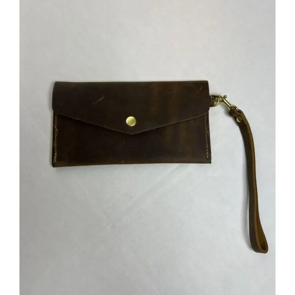 San Tan Leather Brown Wristlet Wallet Brown Gold Zipper‎ & Hardware - Unbranded